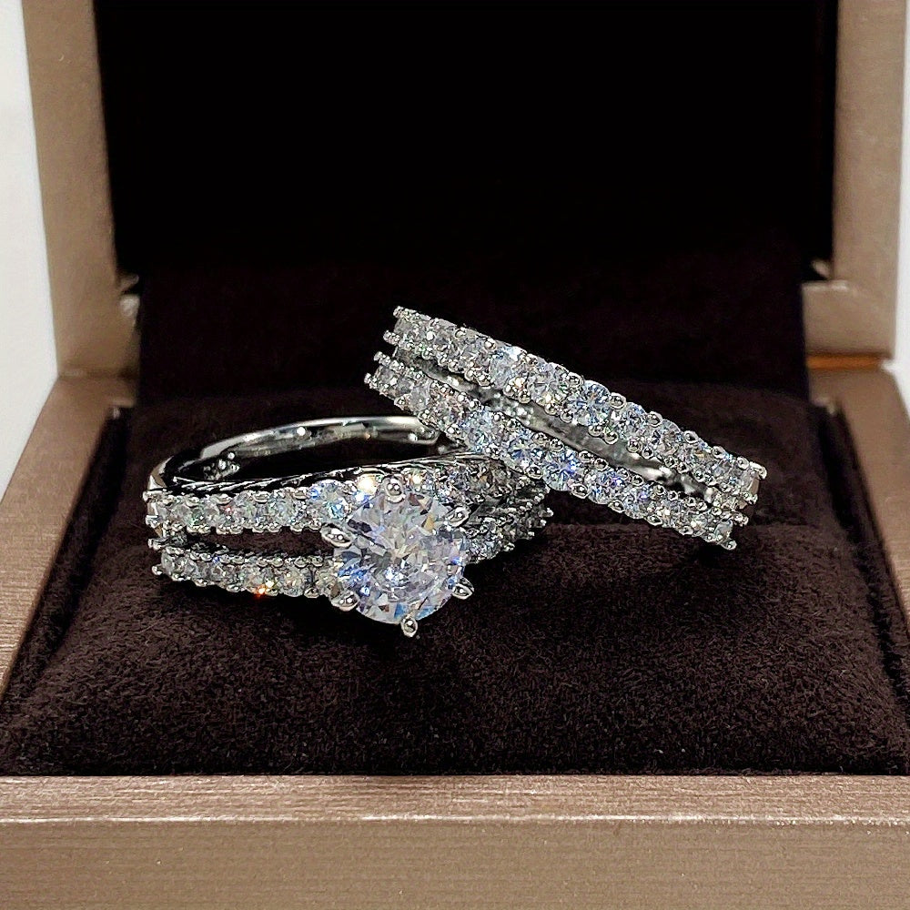 2pcs/set Bridal Synthetic Zirconia Rings