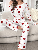 Women's Fashion Casual Heart Print Pyjama Set