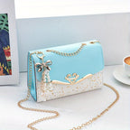 Sequins Square Purse, Elegant Shoulder Bag With Pendant