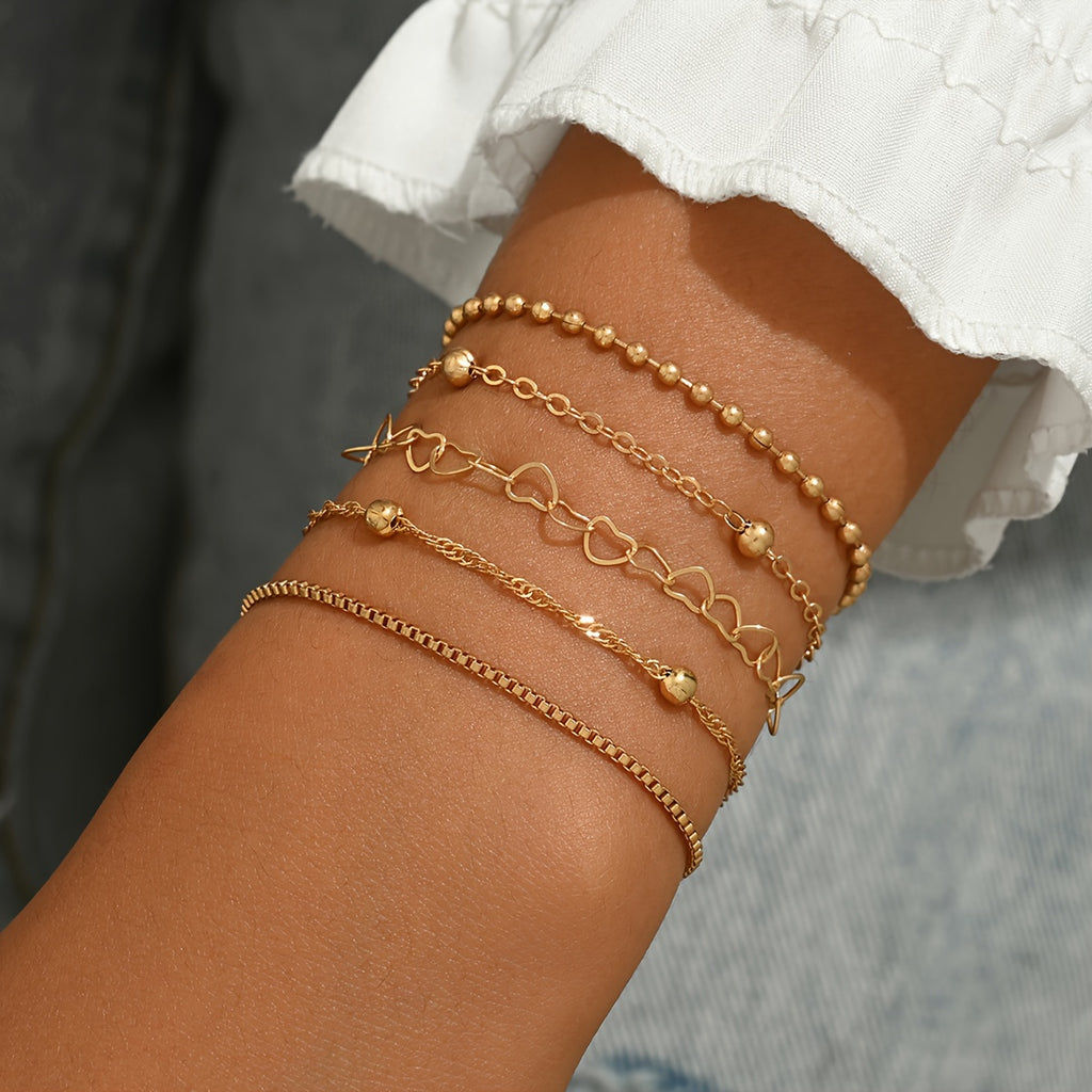5pcs/set Simple Style Silver Thin Chain Bracelets