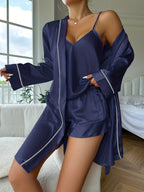 Luxurious Satin Pyjama Set - Cozy Long Sleeve Robe with Belt.