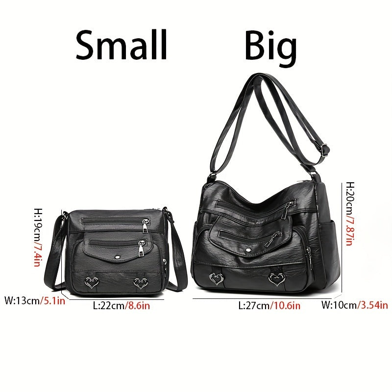 Retro Multi Pockets Crossbody Bag, Soft Faux Leather Bag