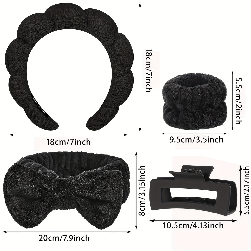 Set Spa Headband Wristband Set with Hair Claw Clips Skincare Headbands
