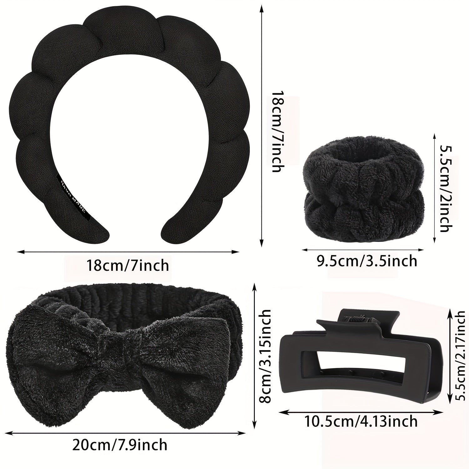 Set Spa Headband Wristband Set with Hair Claw Clips Skincare Headbands