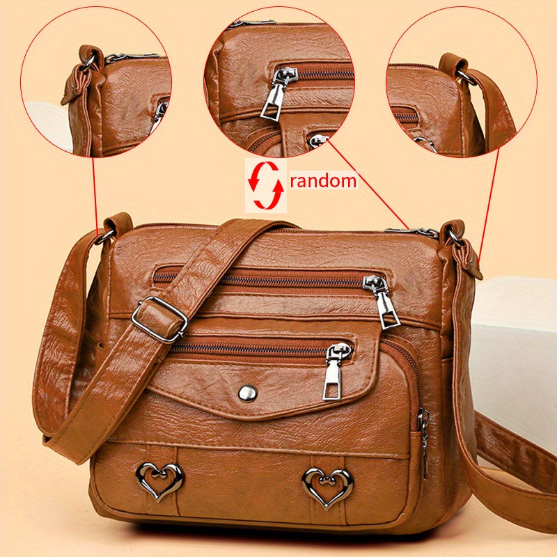 Retro Multi Pockets Crossbody Bag, Soft Faux Leather Bag