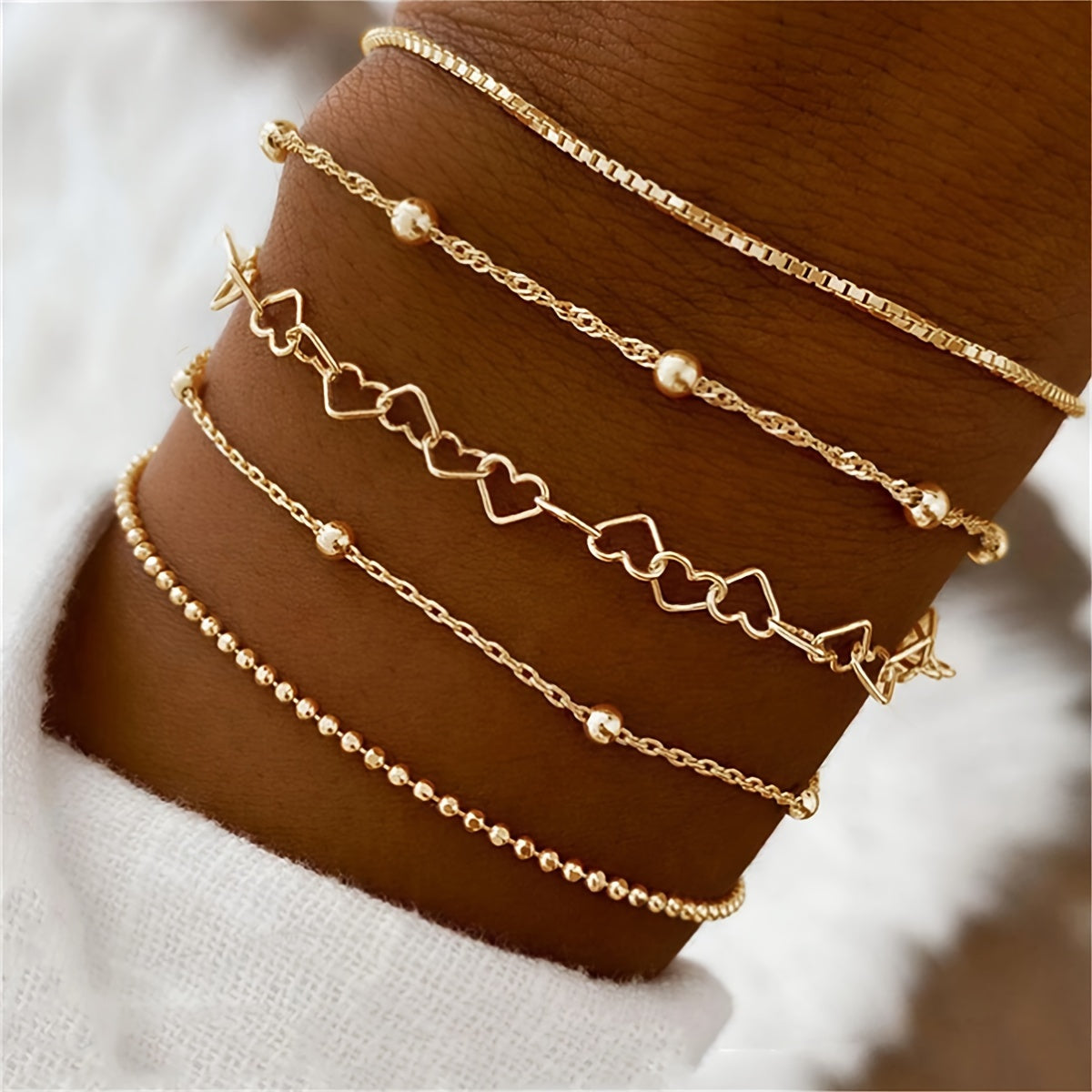 5pcs/set Simple Style Silver Thin Chain Bracelets