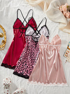 Slit Contrast Lace Pyjama Set