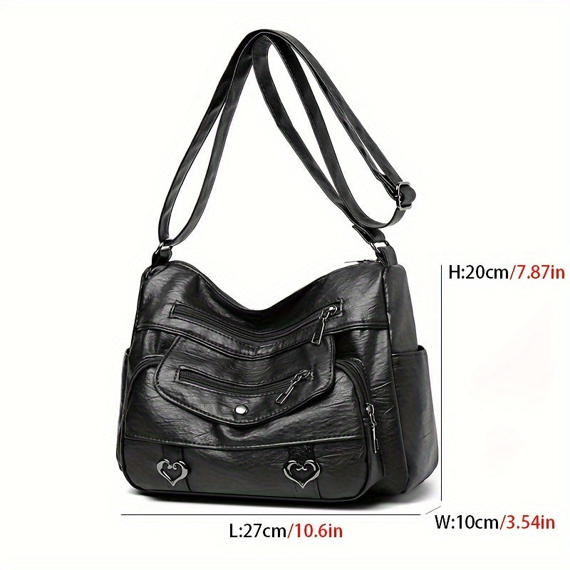 Retro Multi Pockets Crossbody Bag, Soft Faux Leather Bag