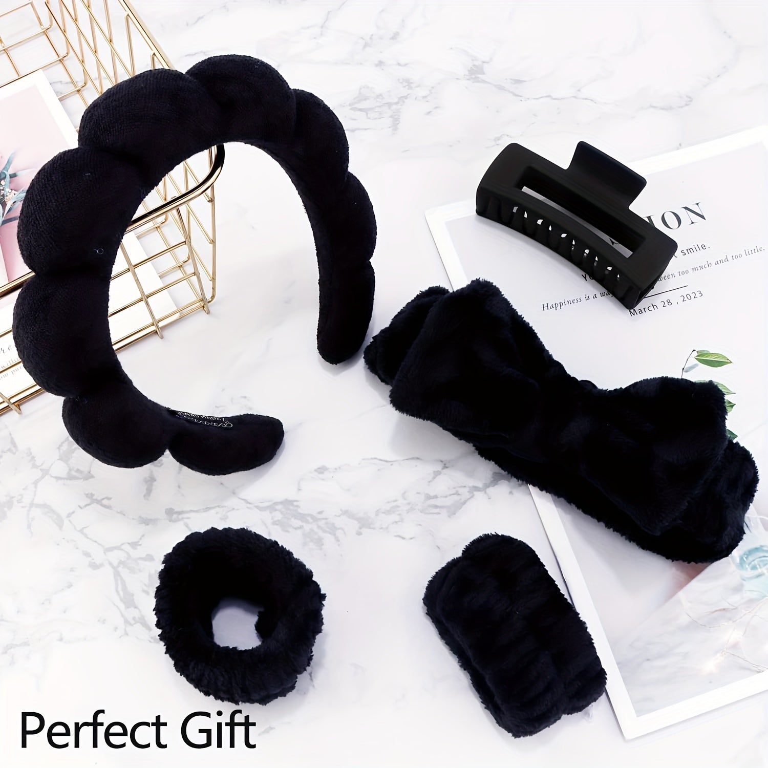 Set Spa Headband Wristband Set with Hair Claw Clips Skincare Headbands