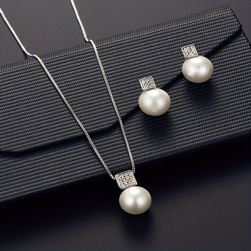 Imitation Pearl Necklace And Earring Jewelry Set