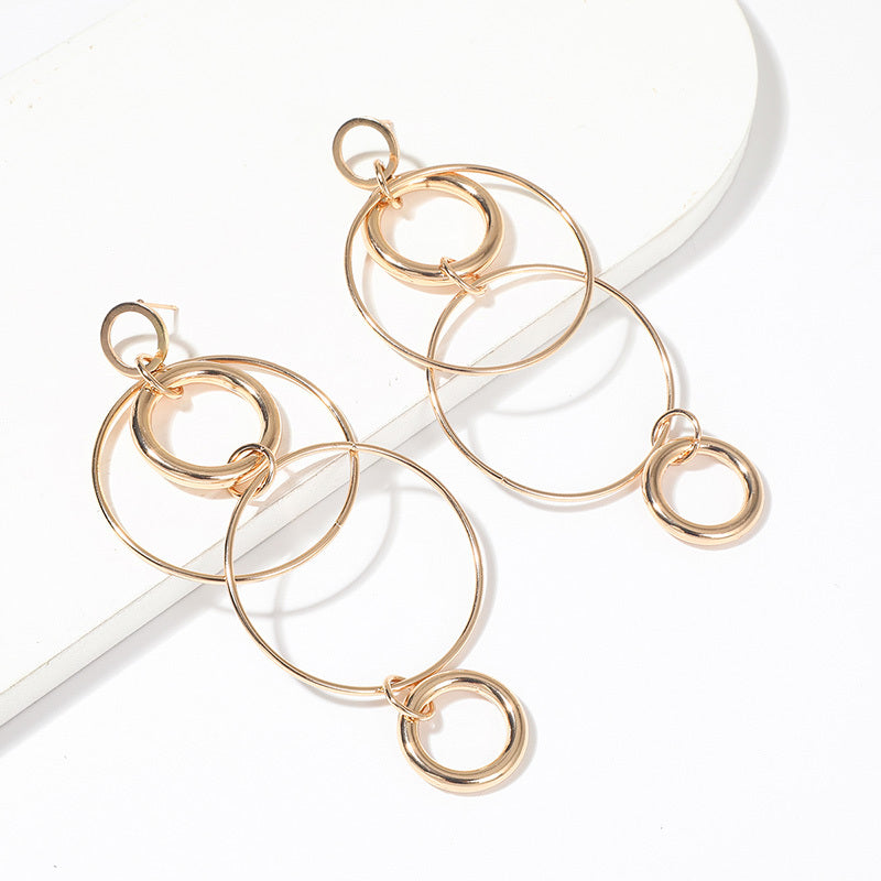 Long Geometric Round Earrings