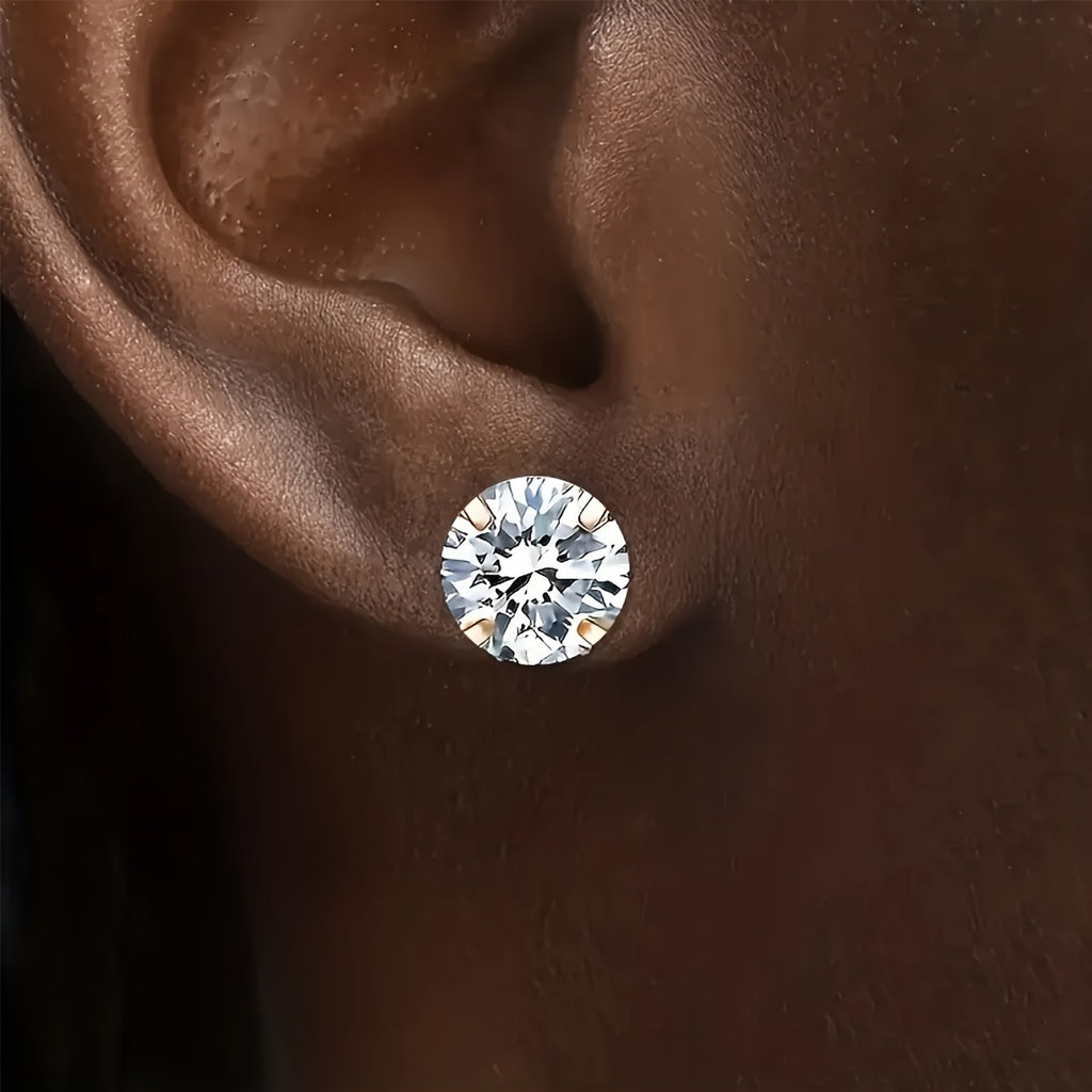 Golden four-prong twisted ball cubic Synthetic Zirconia earrings
