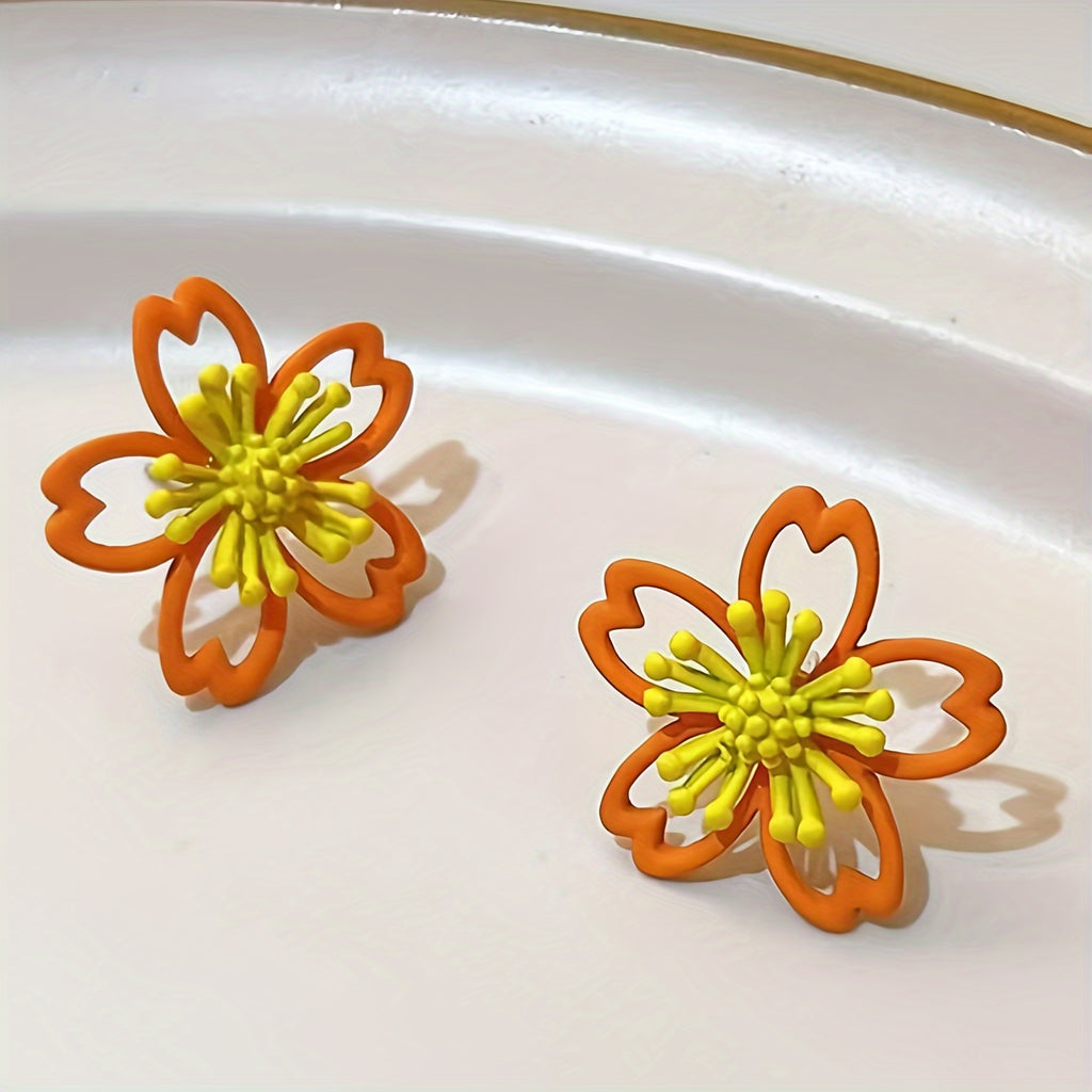 Charming Asymmetric Daisy Flower Stud Earrings.