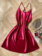 Womens Luxurious Satin Slip Dress Backless Design