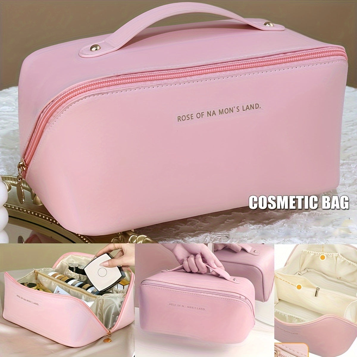 Large Capacity Makeup Bag Portable Zippered Pouch