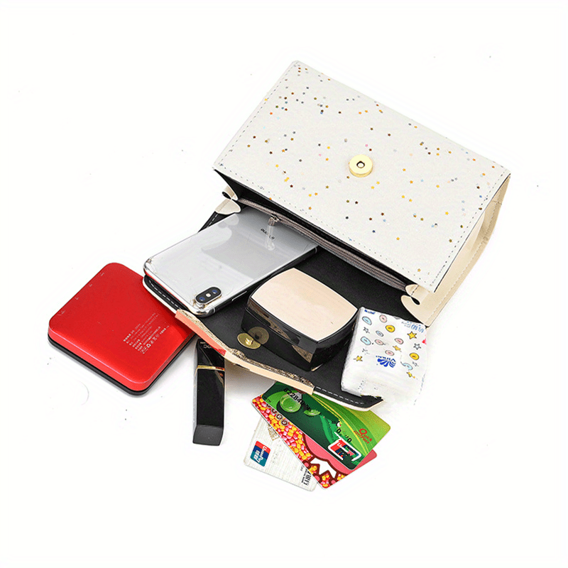 Sequins Square Purse, Elegant Shoulder Bag With Pendant