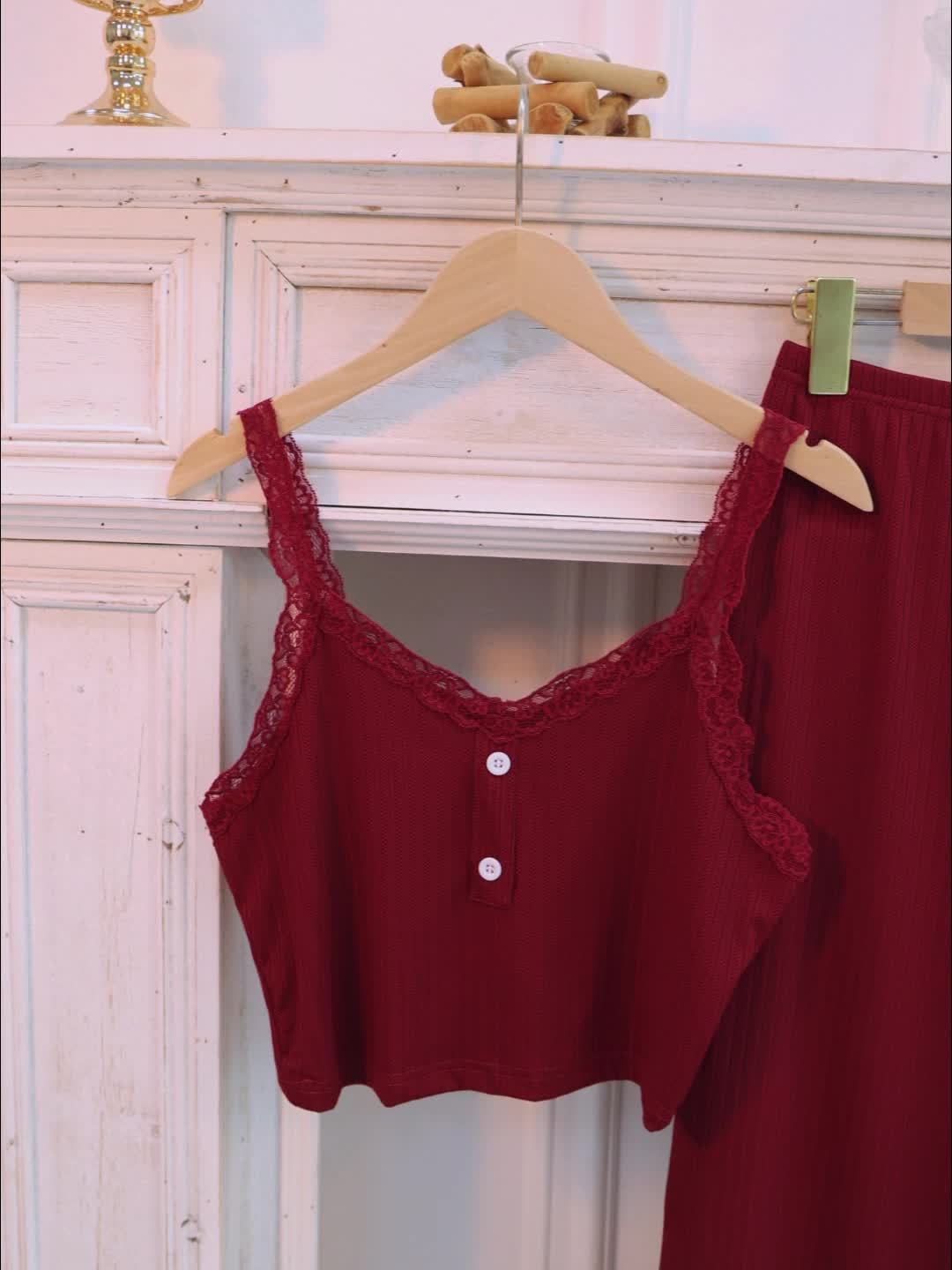 3 Sets Lace Trim Lounge Set