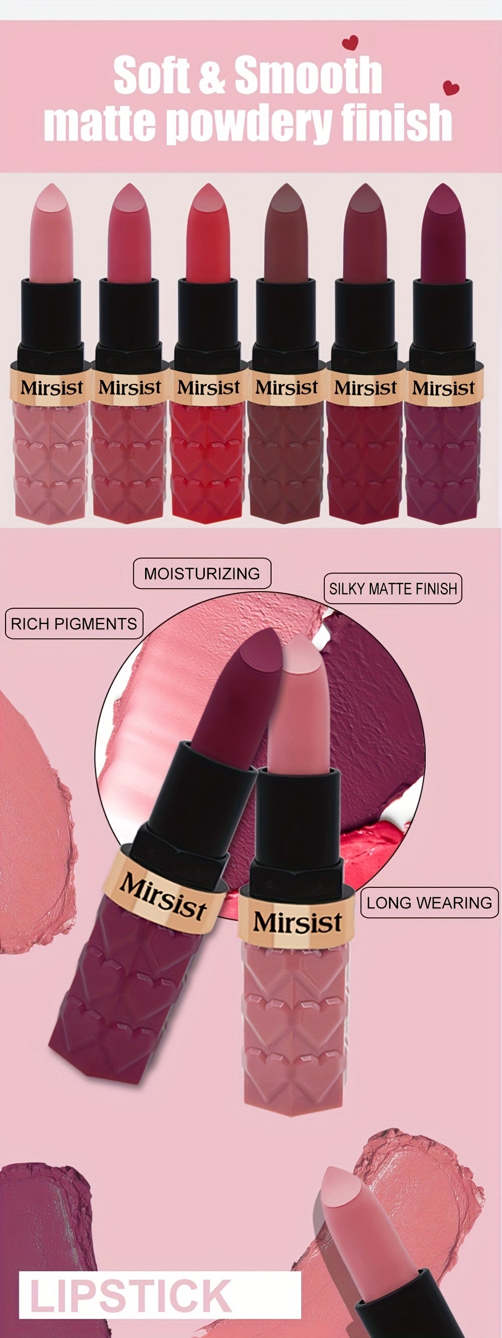 Mirsist 6-Color Soft-Focus Matte Lipstick