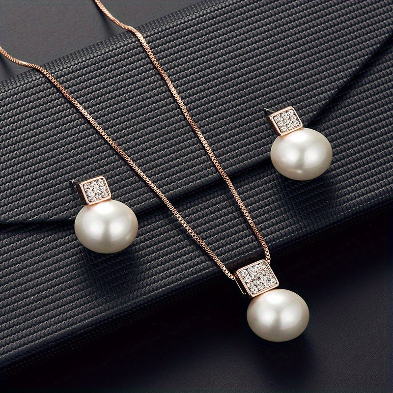 Imitation Pearl Necklace And Earring Jewelry Set