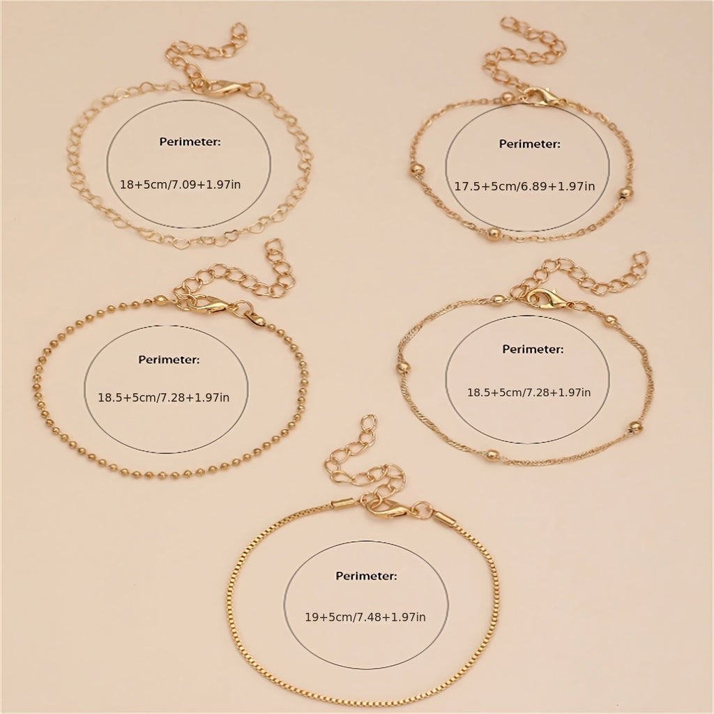 5pcs/set Exquisite Golden Thin Iron Bracelets