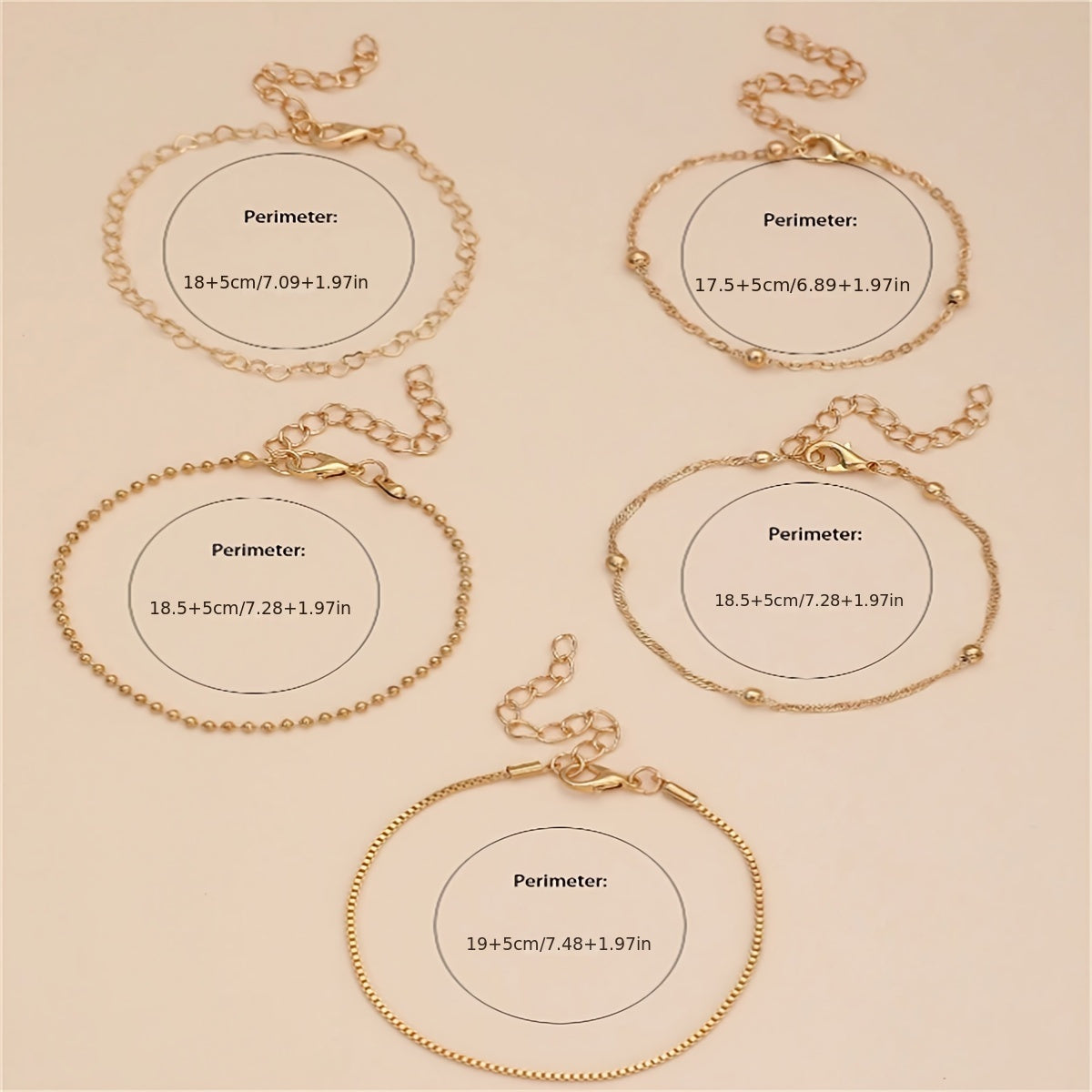 5pcs/set Exquisite Golden Thin Iron Bracelets