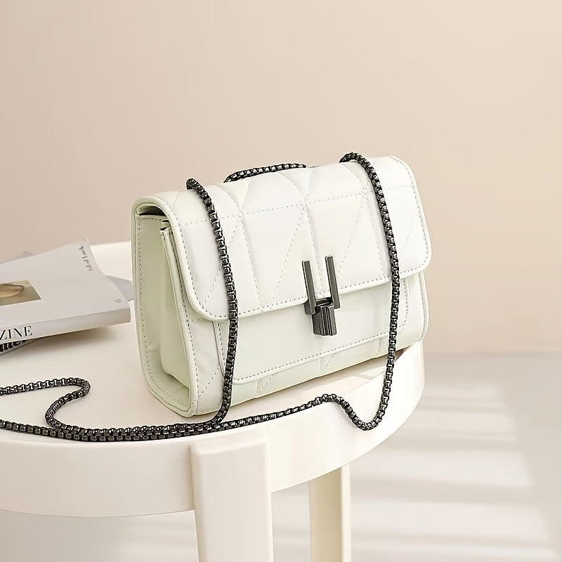 Elegant Faux Leather Shoulder Bag | Plaid Pattern, Chain Strap