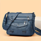 Retro Multi Pockets Crossbody Bag, Soft Faux Leather Bag