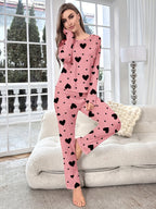 Women's Fashion Casual Heart Print Pyjama Set