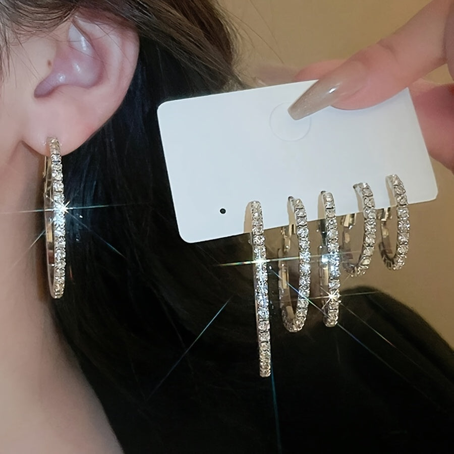 6-Piece Set Simple Hoop Earrings with Rhinestones