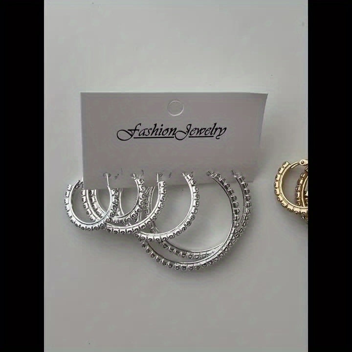 6-Piece Set Simple Hoop Earrings with Rhinestones