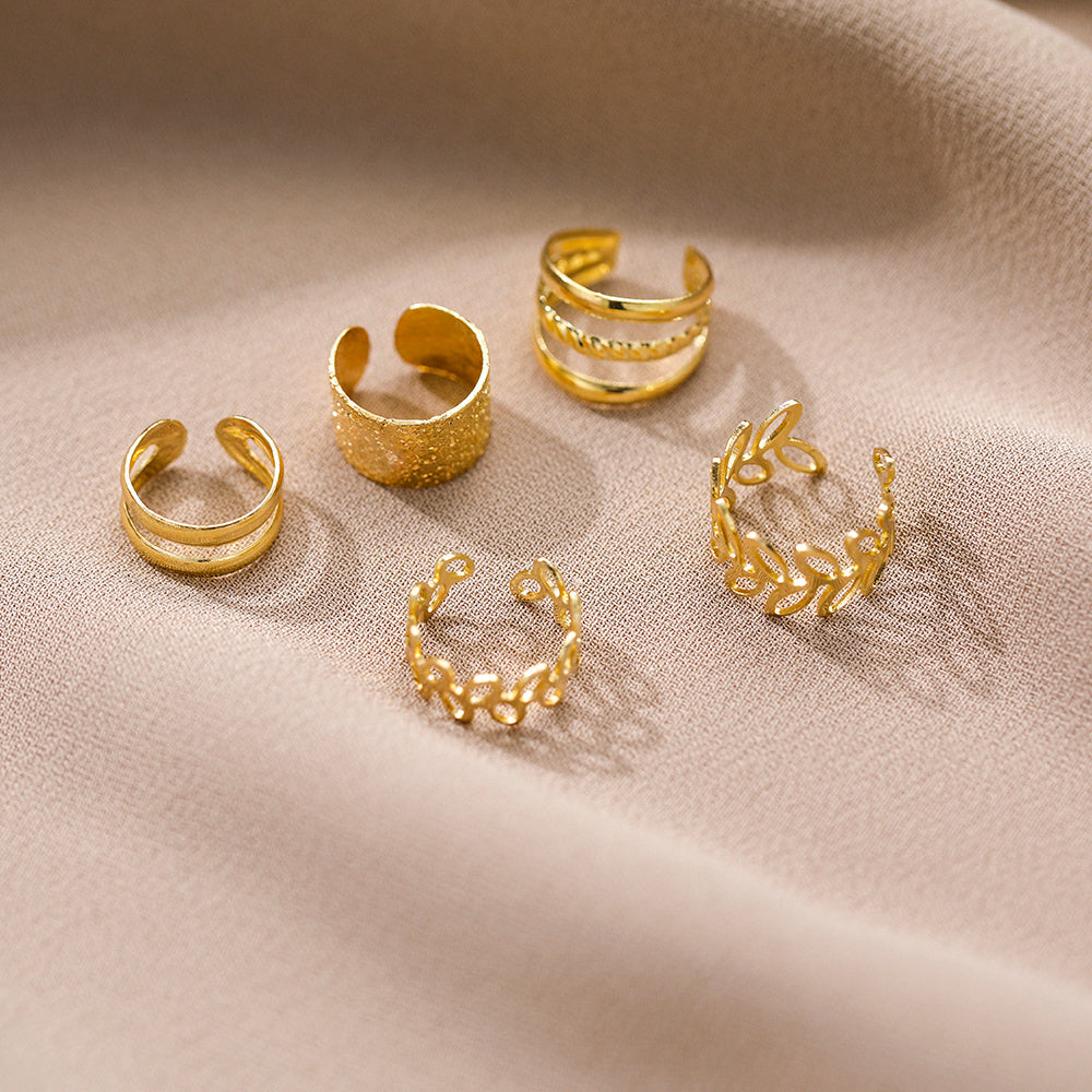 Hip Hop Y2K Style Leaf Cutout Ear Cuffs Set
