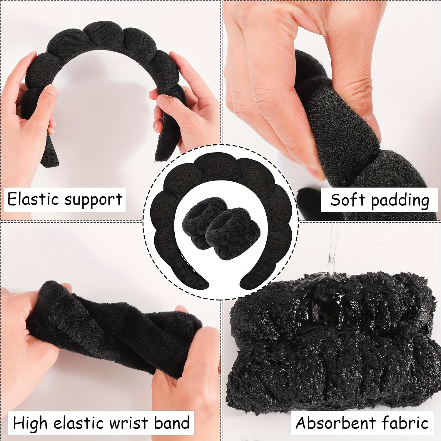 Set Spa Headband Wristband Set with Hair Claw Clips Skincare Headbands