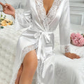 Solid Color Lace Trim Elegant Sleep Robe