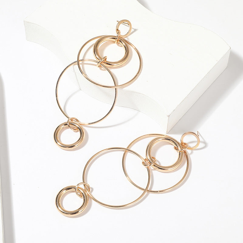 Long Geometric Round Earrings