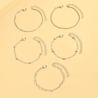 5pcs/set Simple Style Silver Thin Chain Bracelets