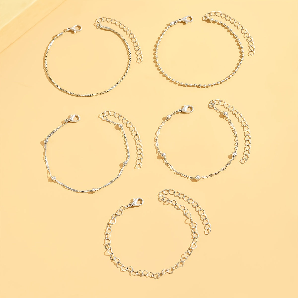 5pcs/set Simple Style Silver Thin Chain Bracelets