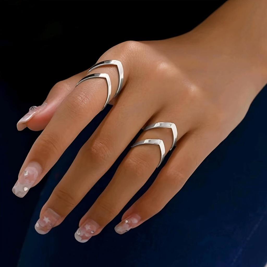 Two Stylish and Elegant Geometric Hollow-out Metal Rings