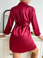 Allure Satin Sleep Set: Chic Belted Robe Dress