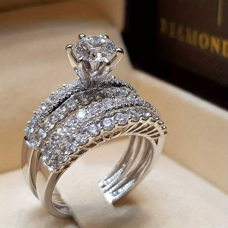 2pcs/set Bridal Synthetic Zirconia Rings