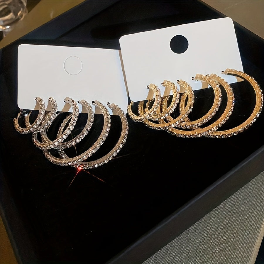 6-Piece Set Simple Hoop Earrings with Rhinestones