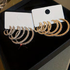 6-Piece Set Simple Hoop Earrings with Rhinestones