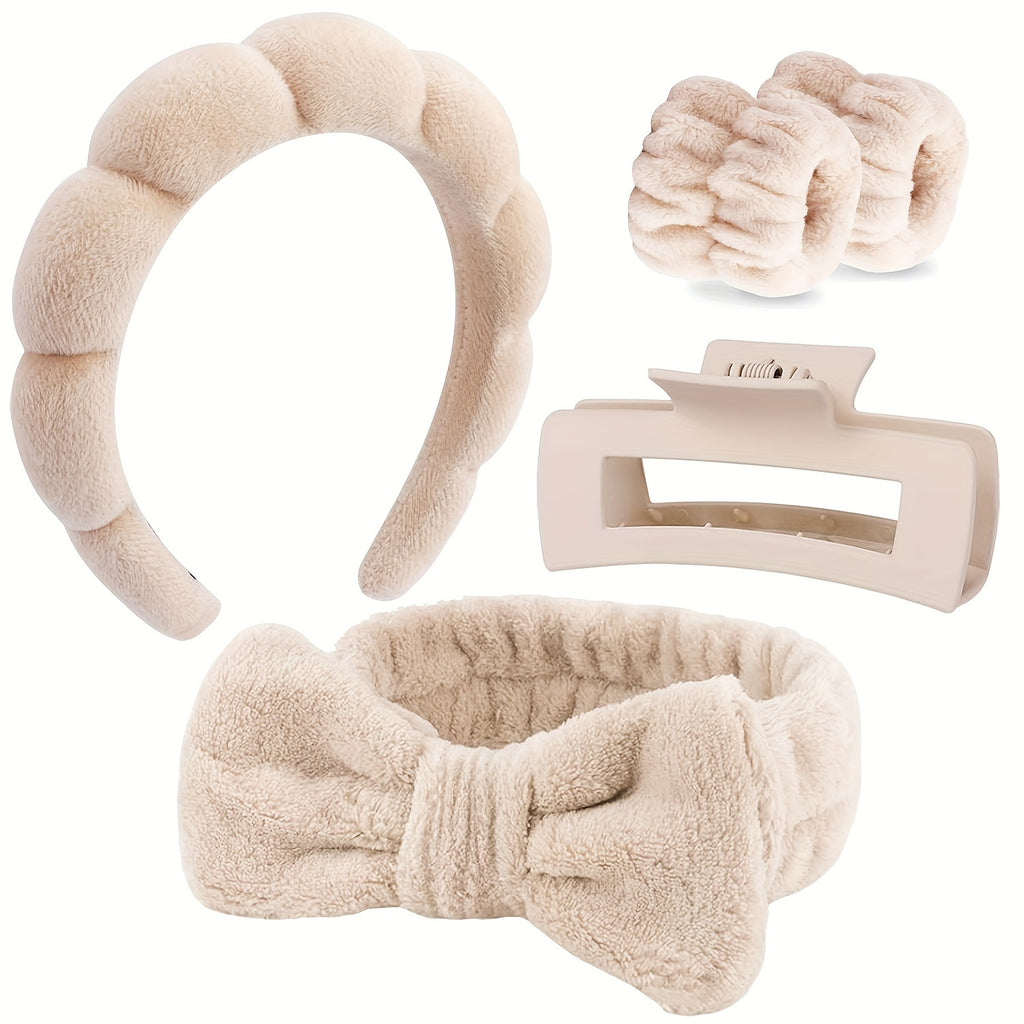 Set Spa Headband Wristband Set with Hair Claw Clips Skincare Headbands