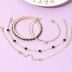 4 Elegant Green Faux Gemstone Rhinestone Bracelets