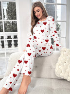 Women's Fashion Casual Heart Print Pyjama Set
