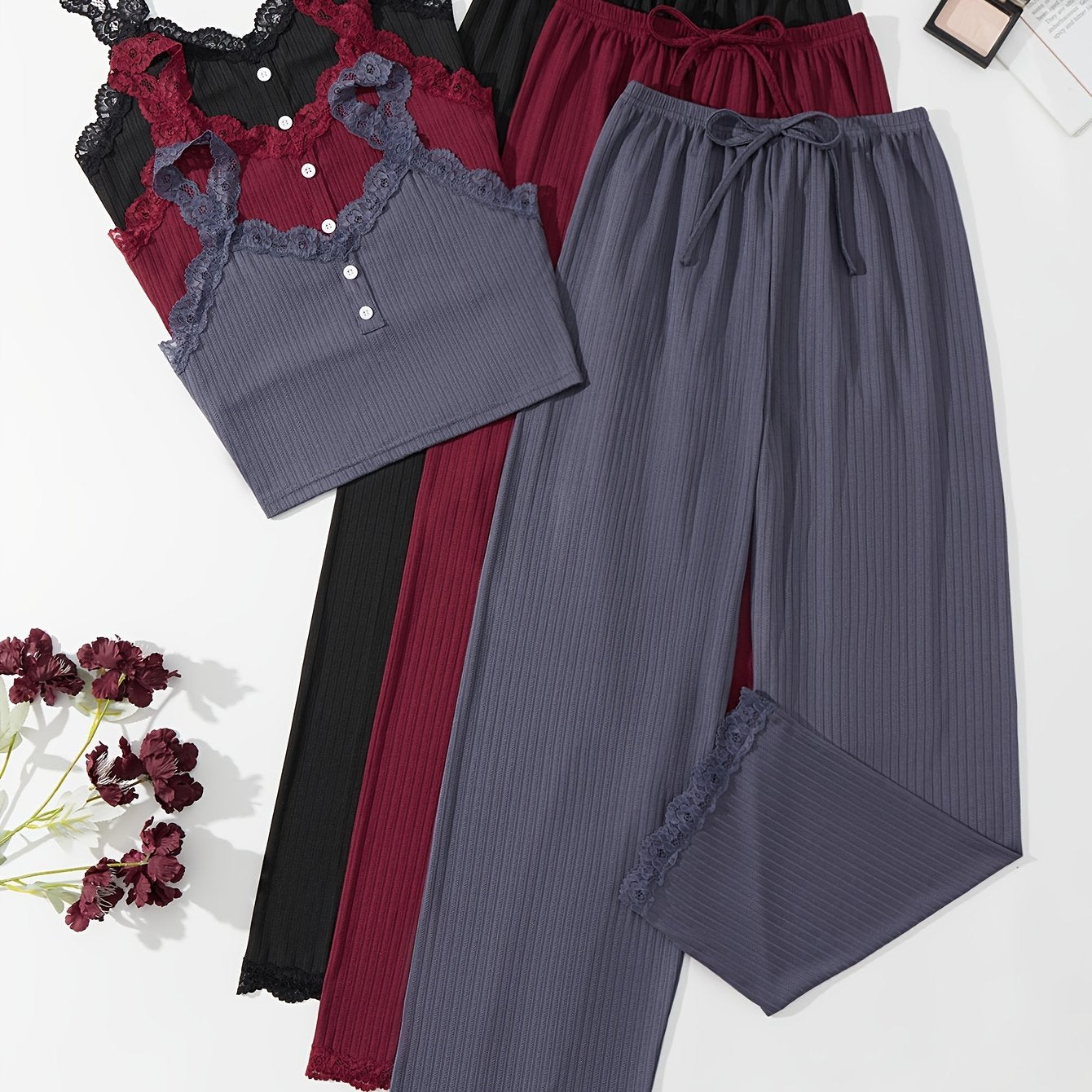 3 Sets Lace Trim Lounge Set