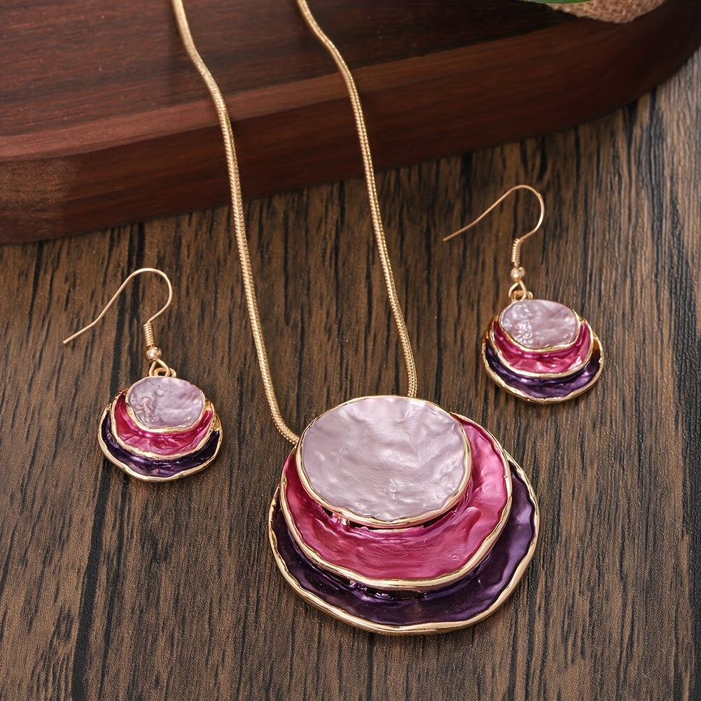 CRING COCO Bohemian 3-Layer Round Zinc Alloy Enamel Jewelry Set