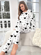 Women's Fashion Casual Heart Print Pyjama Set