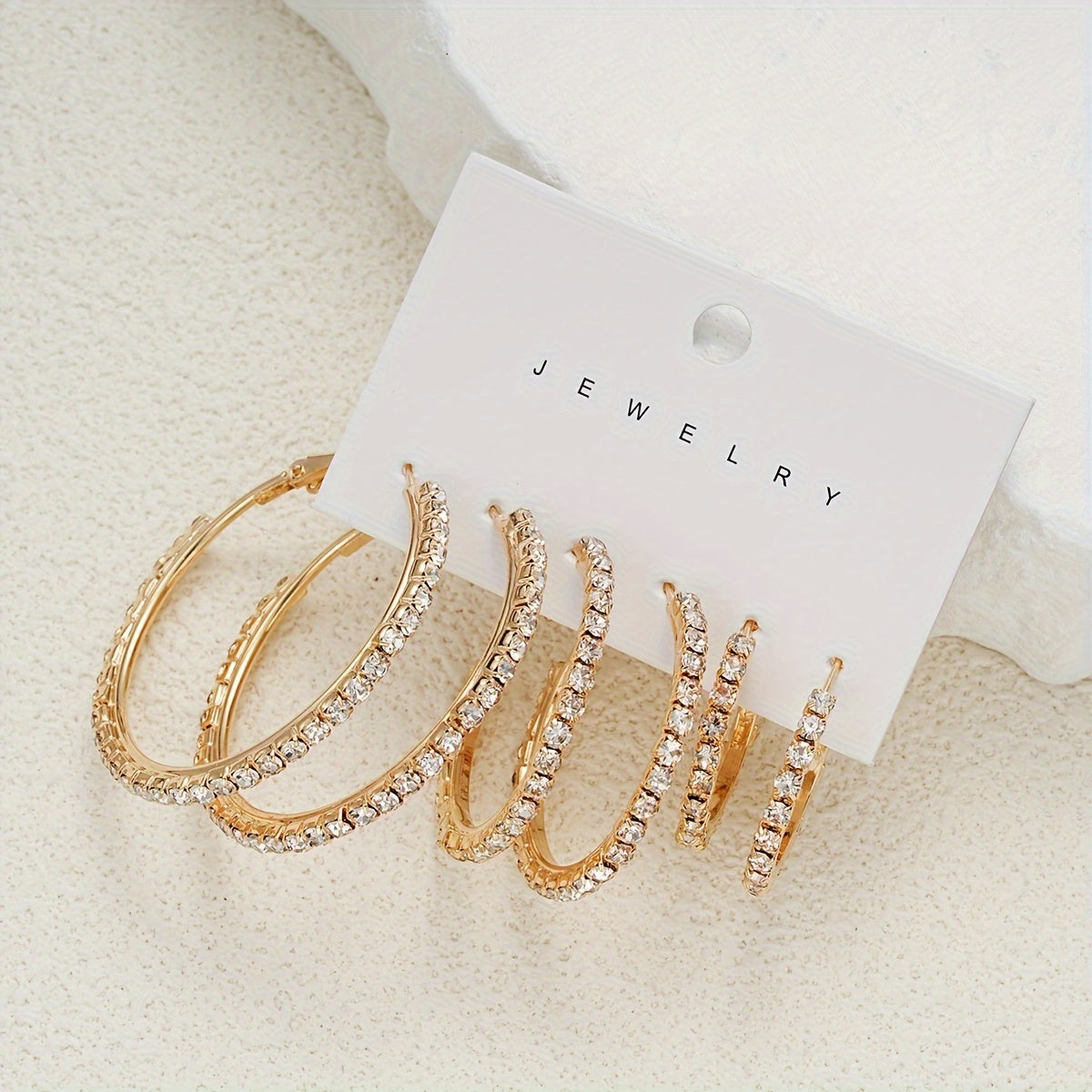 6-Piece Set Simple Hoop Earrings with Rhinestones