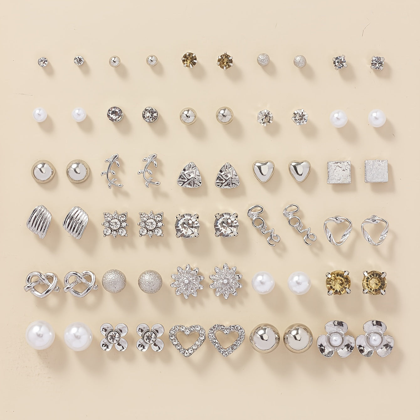 A Set of 30 Stylish Heart-Shaped Letter Stud Earrings