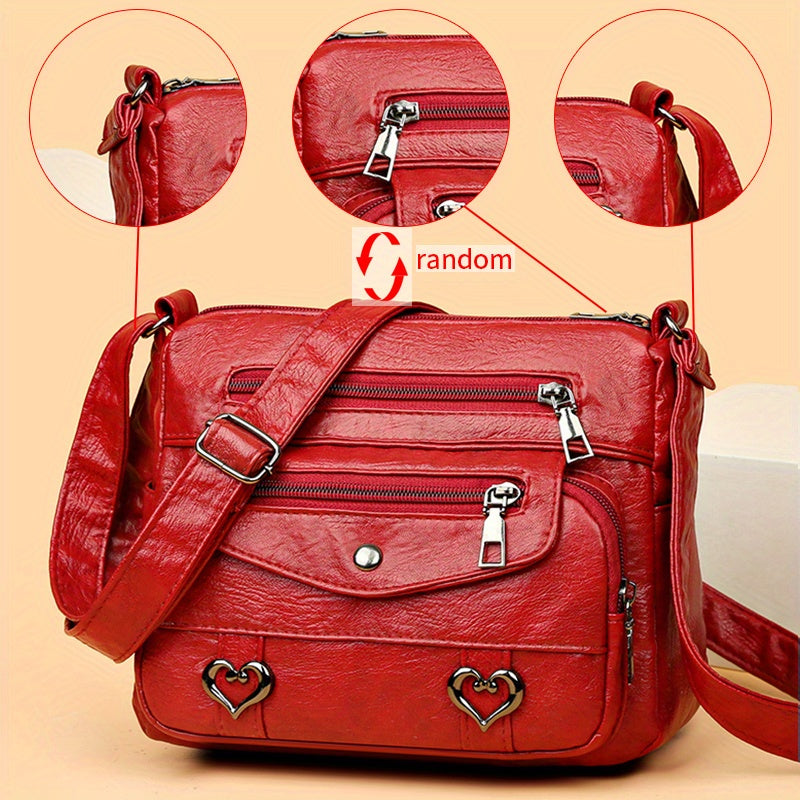 Retro Multi Pockets Crossbody Bag, Soft Faux Leather Bag